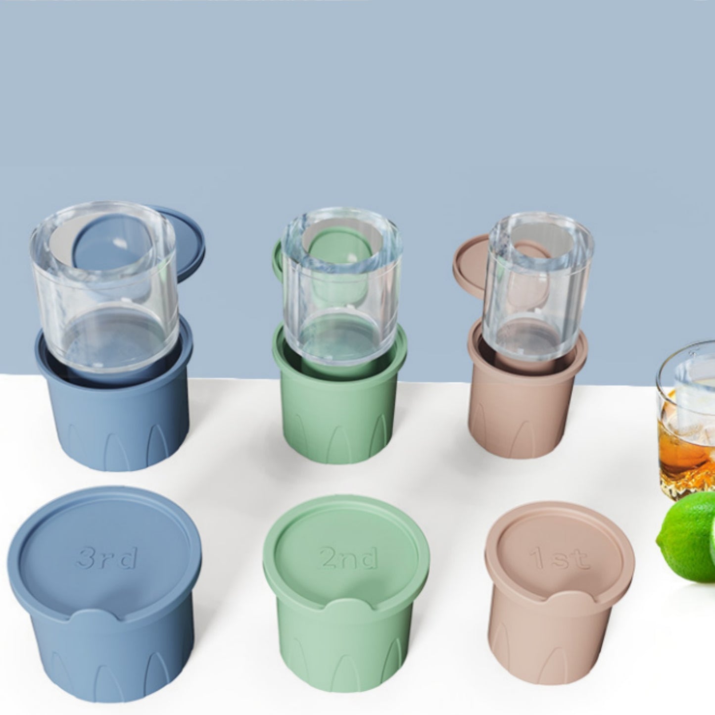 3-Pack Silicone Ice Cube Mold Tray Hollow Cylinder Tumbler Mold for 20, 30, 40 oz Water Bottles with Lid, Reusable & Leakproof