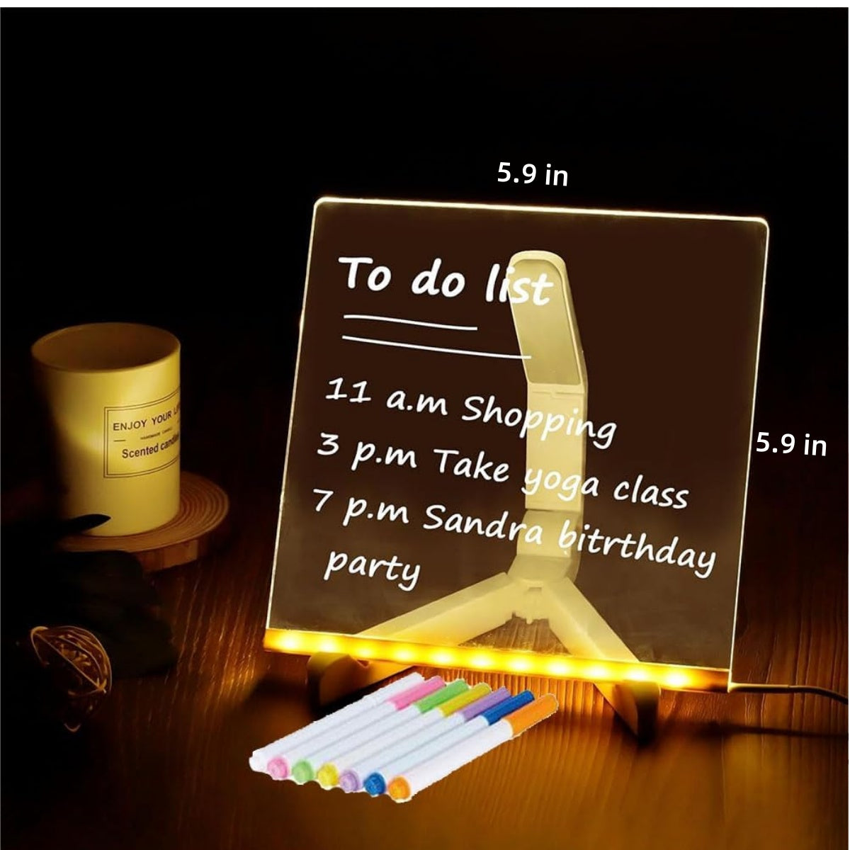 Acrylic Dry Erase Board with Light, Led Note Board with Colors Pen and Adjustable Stand, Use for Room/Store/Office/Festival/Gift