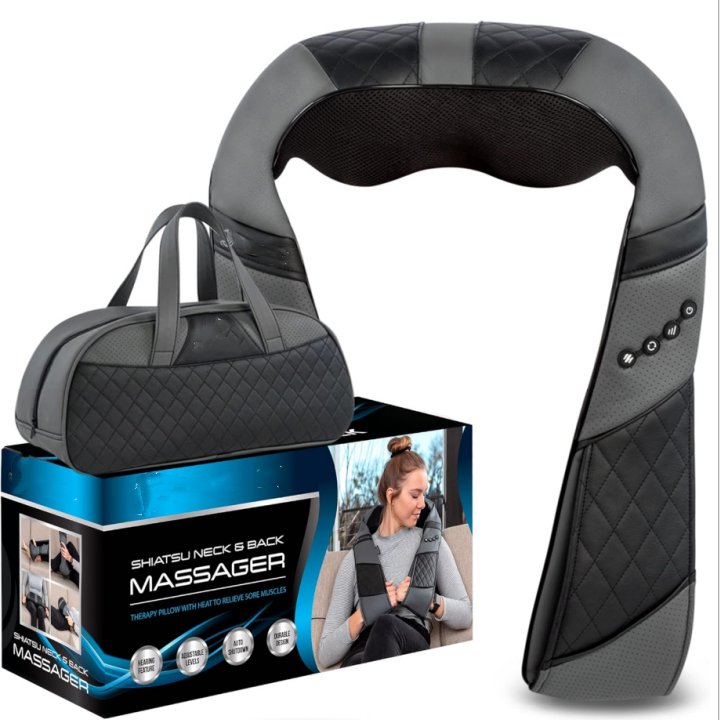 Shiatsu Neck Back Massager with Soothing Heat, Electric Deep Tissue 3D Kneading Massage Pillow for Shoulder, Leg, Muscle Pain Relief, Car, Office and Home