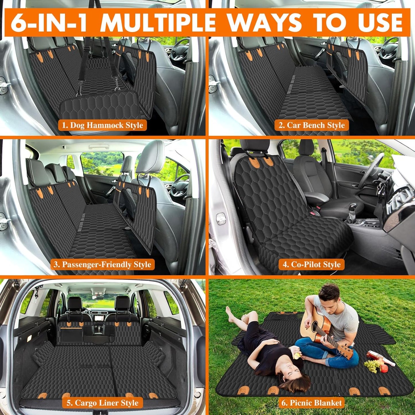 Waterproof Dog Car Seat Cover, Scratchproof, Nonslip Back Seat Hammock with Mesh Window & Storage Pocket Fits Cars, SUVs, Trucks