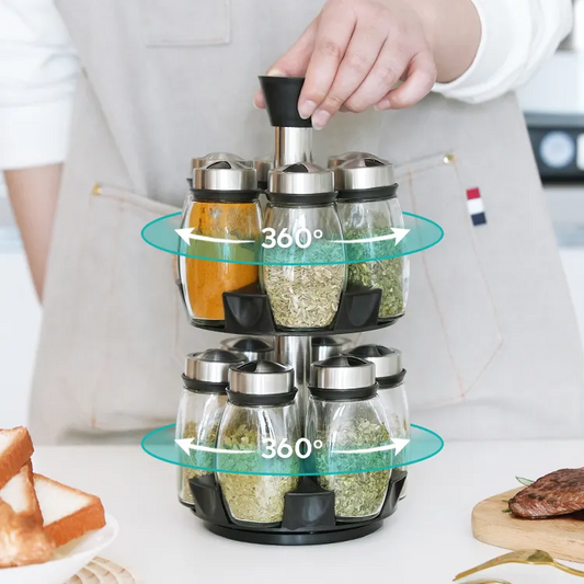12-Jar Rotating Spice Rack – 360° Spinning Organizer for Kitchen Countertop, Cabinet, Pantry – Condiment Storage Shelf for BBQ, Camping, Family Dinners – Great Holiday Gift (Spices Not Included)