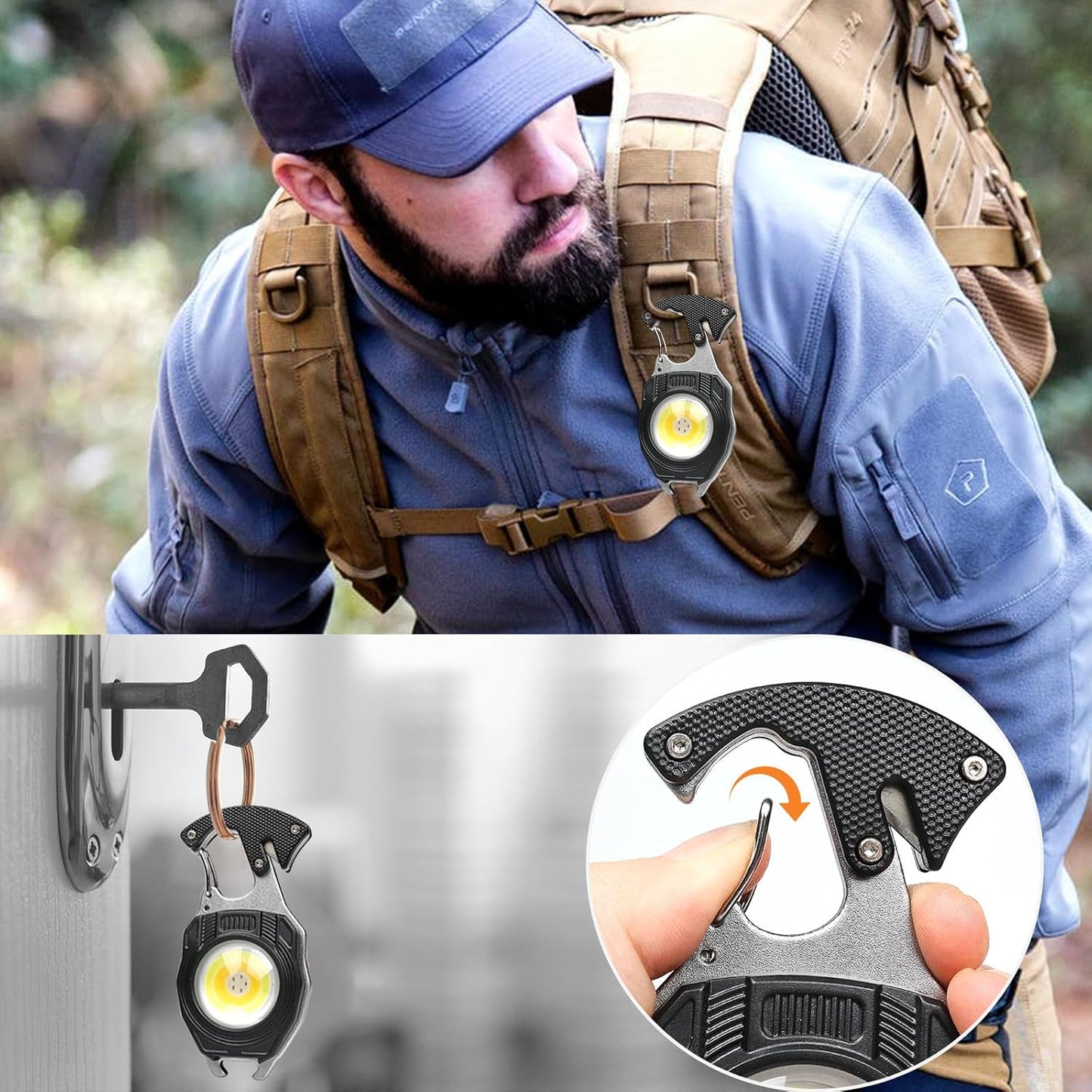 USB Rechargeable COB Keychain Work Light - Portable Flashlight with Folding Bracket, Bottle Opener & Magnet Base | Emergency, Camping