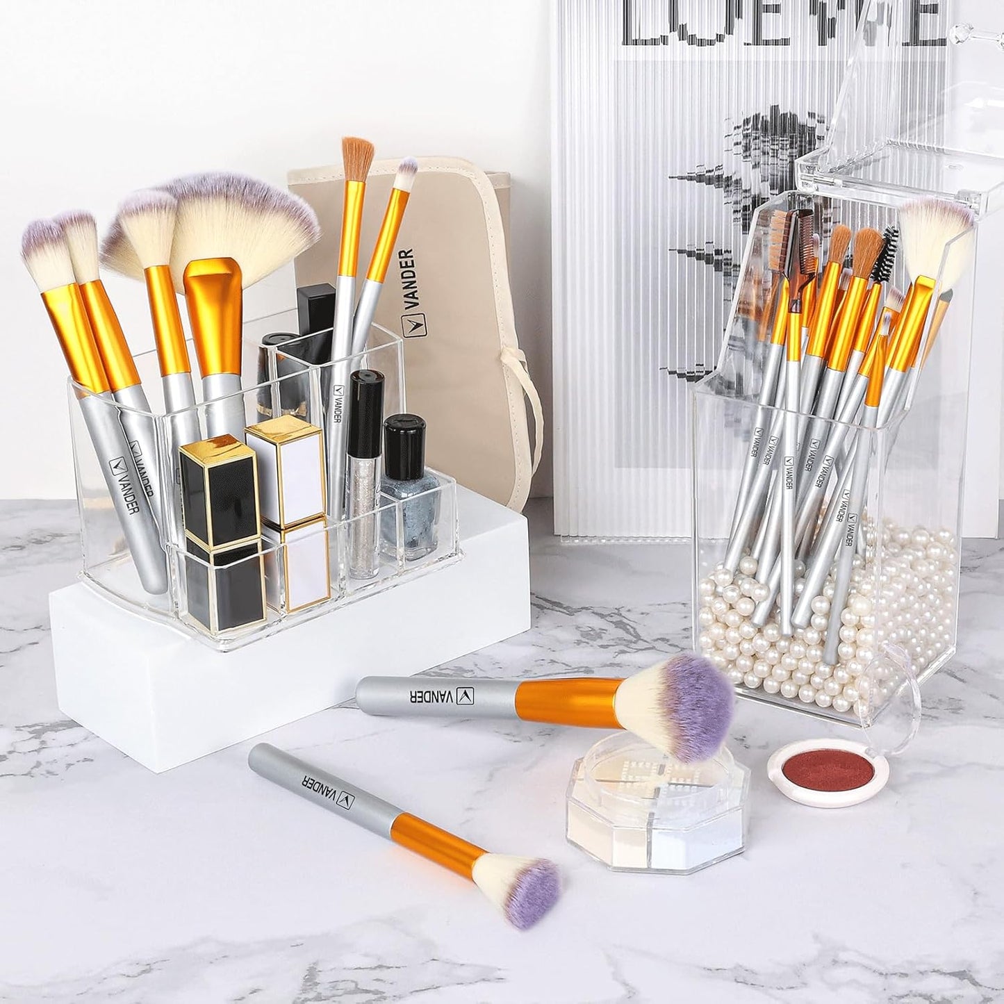 32pcs Makeup Brush Set, Cosmetic Brush Tool Set Foundation Blending Loose Powder Contour Eye Shadow Eyebrow Makeup Brush Set with Bag