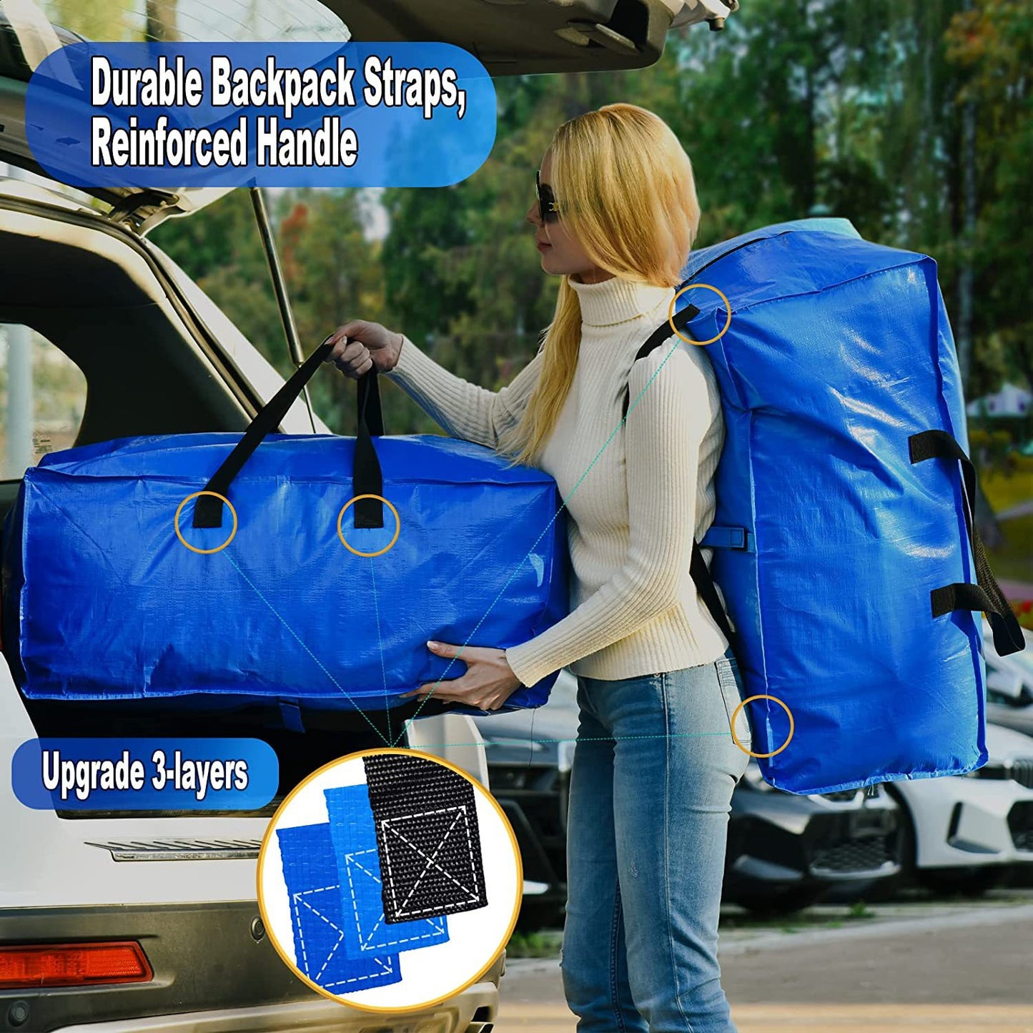 Extra Large Storage Bags, Large Moving Bags Heavy Duty, Storage Totes Zippered Moving Boxes Supplies for College, Foldable Duffle Bag for Travel