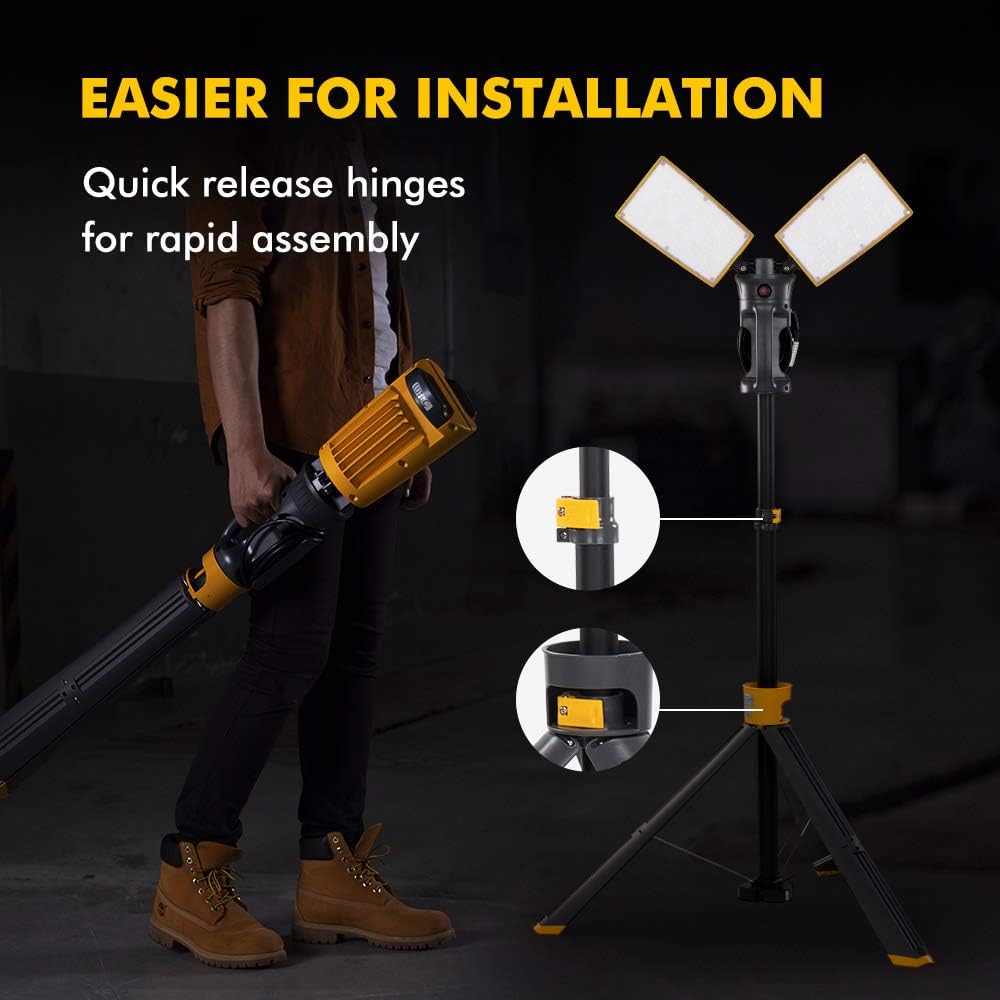 36W Dual-Head LED Work Light with Adjustable Tripod Stand - Rotating Spot Light for Construction, Job Site, Garage & Workshop