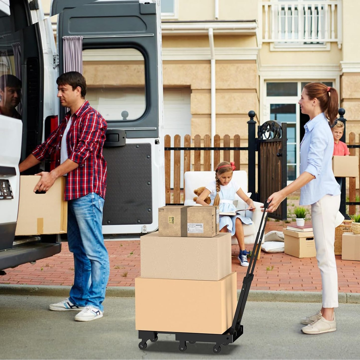 Folding Hand Truck Portable Dolly Cart with Wheels and 2 Elastic Straps Portable Luggage Cart for Moving, Travel, Shopping, Office & Home Use