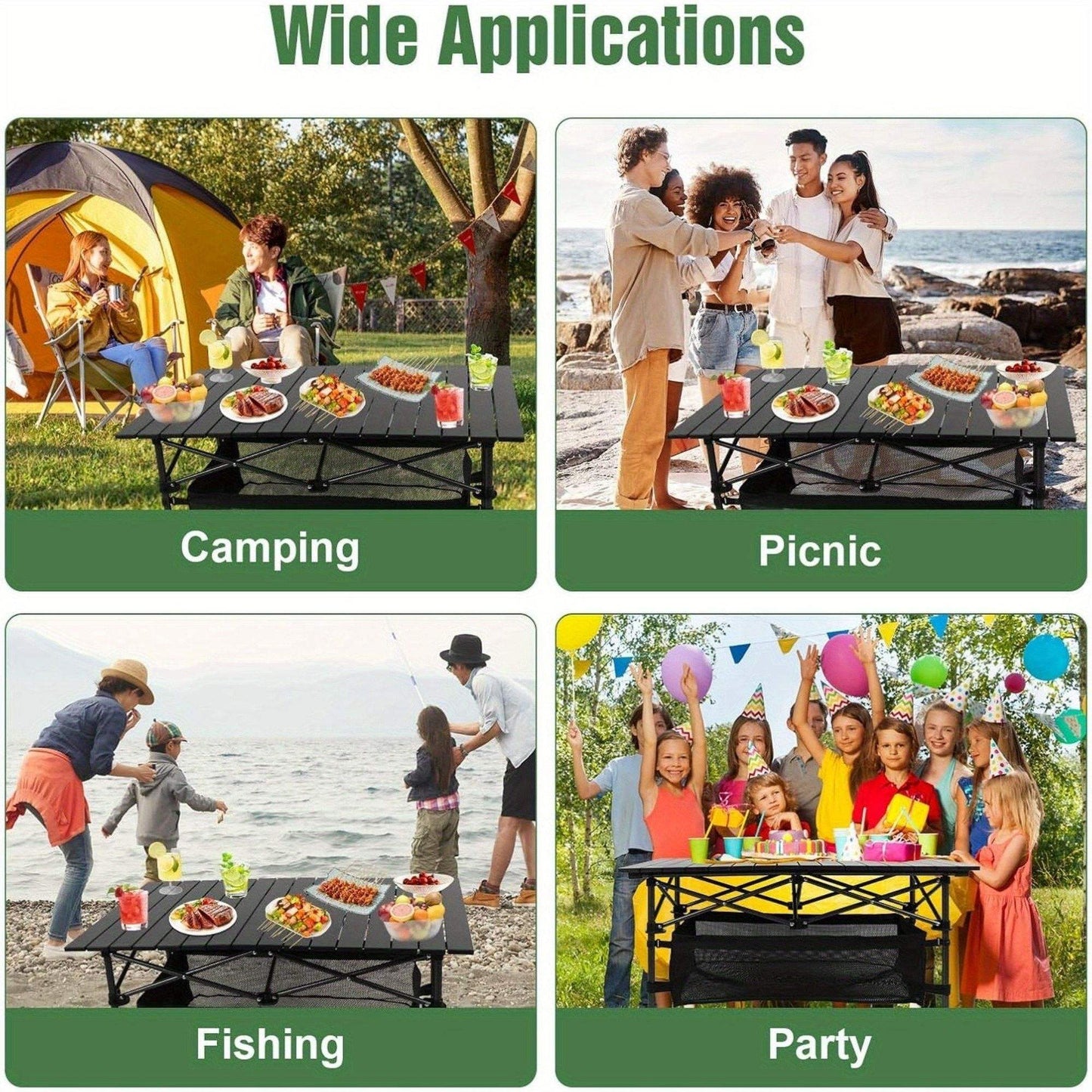Portable Folding Camping Table - Lightweight Aluminum Outdoor Picnic Table for Beach, BBQ, Backyard