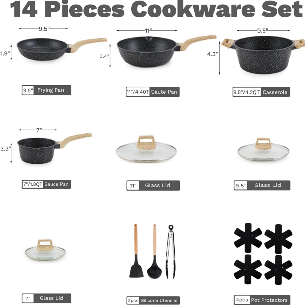 Pots and Pans Set Non Stick, 14PCS Nonstick Cookware Set, White Induction Kitchen Cookware Set Suitable Soup Pot Frying Pan
