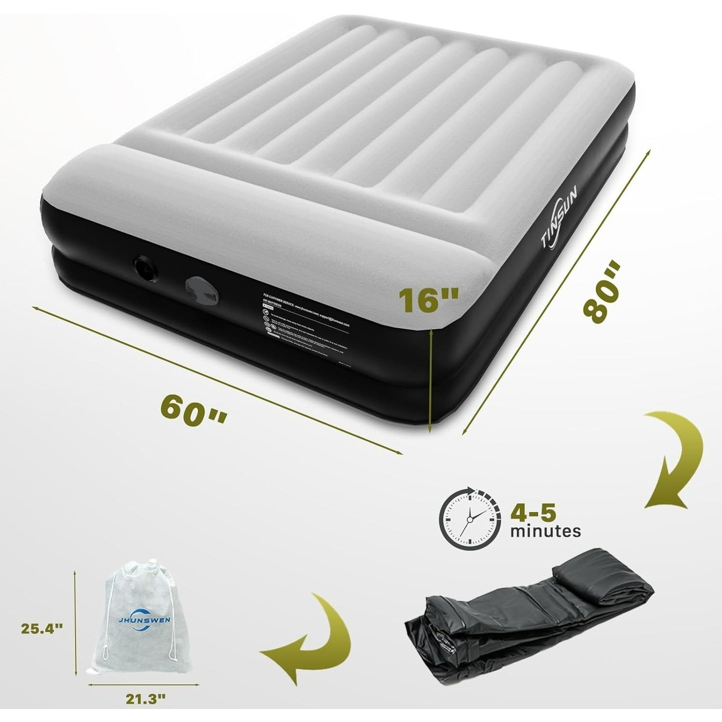 Queen Air Mattress with Built in Removable Pump, 16" High Blow Up Mattress Air Bed with Carrying Bag, Inflatable Mattress Fast & Easy Inflate/Deflate