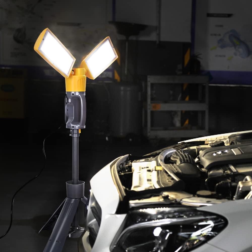 36W Dual-Head LED Work Light with Adjustable Tripod Stand - Rotating Spot Light for Construction, Job Site, Garage & Workshop