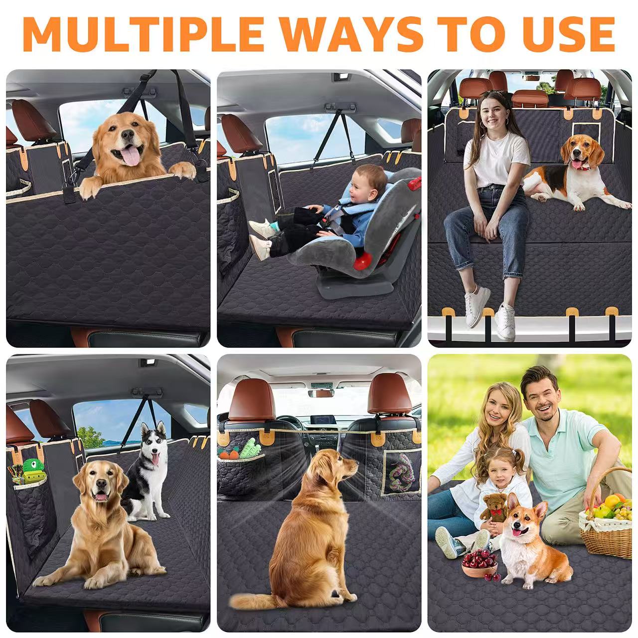 Hard Bottom Car Seat Cover for Dogs: Back Seat Extender for Dogs, Dog Seat Cover for Back Seat with Mesh Window and Storage Pocket