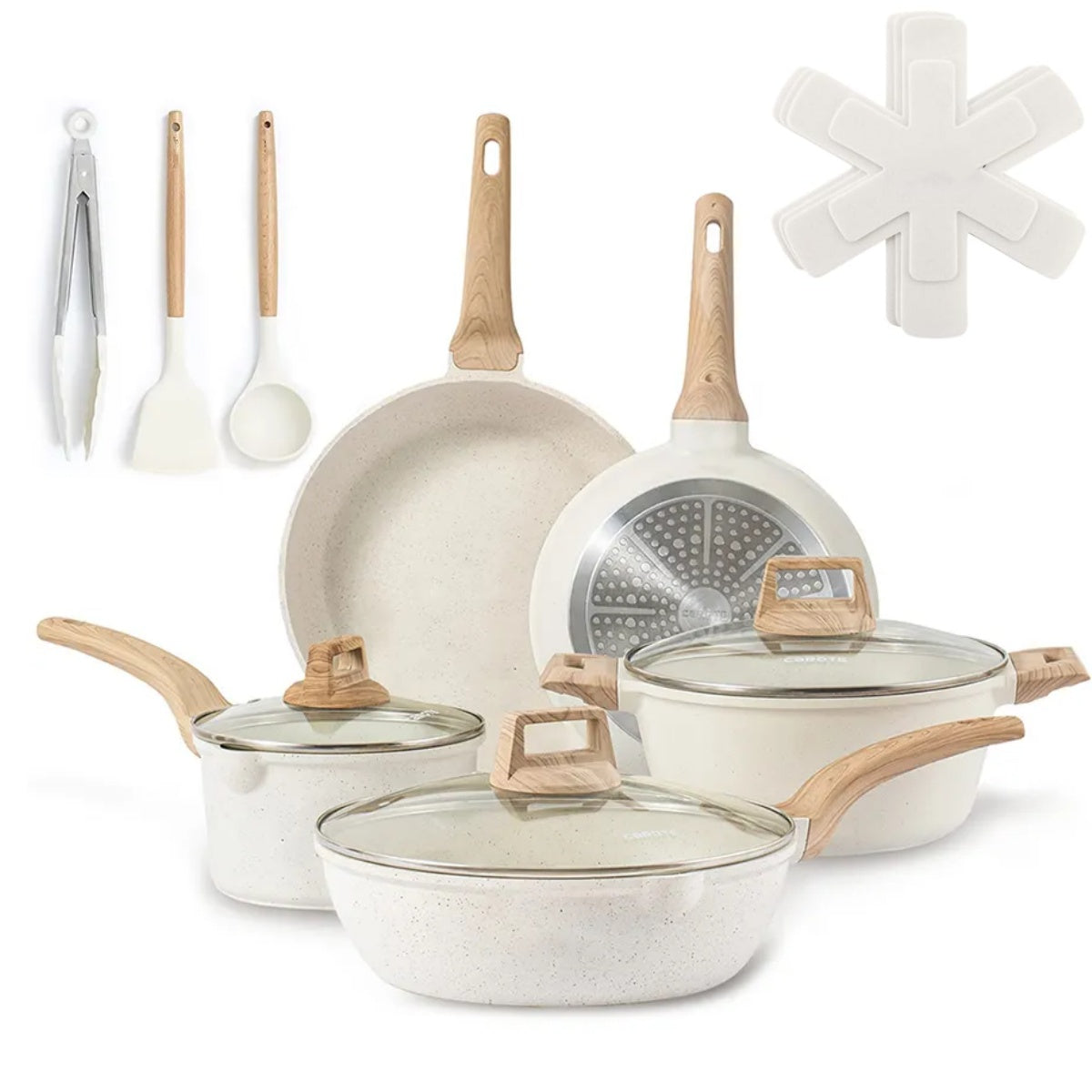 Pots and Pans Set Non Stick, 14PCS Nonstick Cookware Set, White Induction Kitchen Cookware Set Suitable Soup Pot Frying Pan