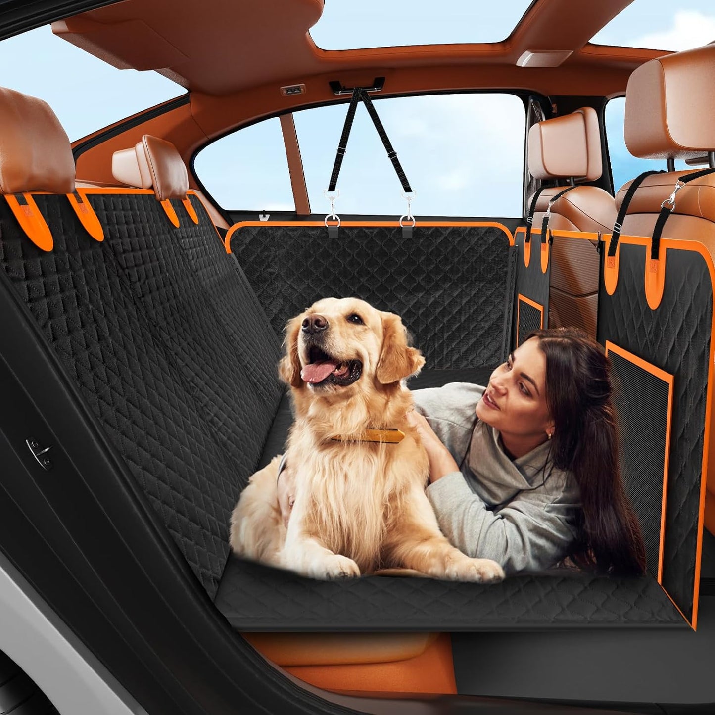 Hard Bottom Car: Back Seat Extender for Dogs, Dog Seat Cover for Back Seat with Mesh Window and Storage Pocket