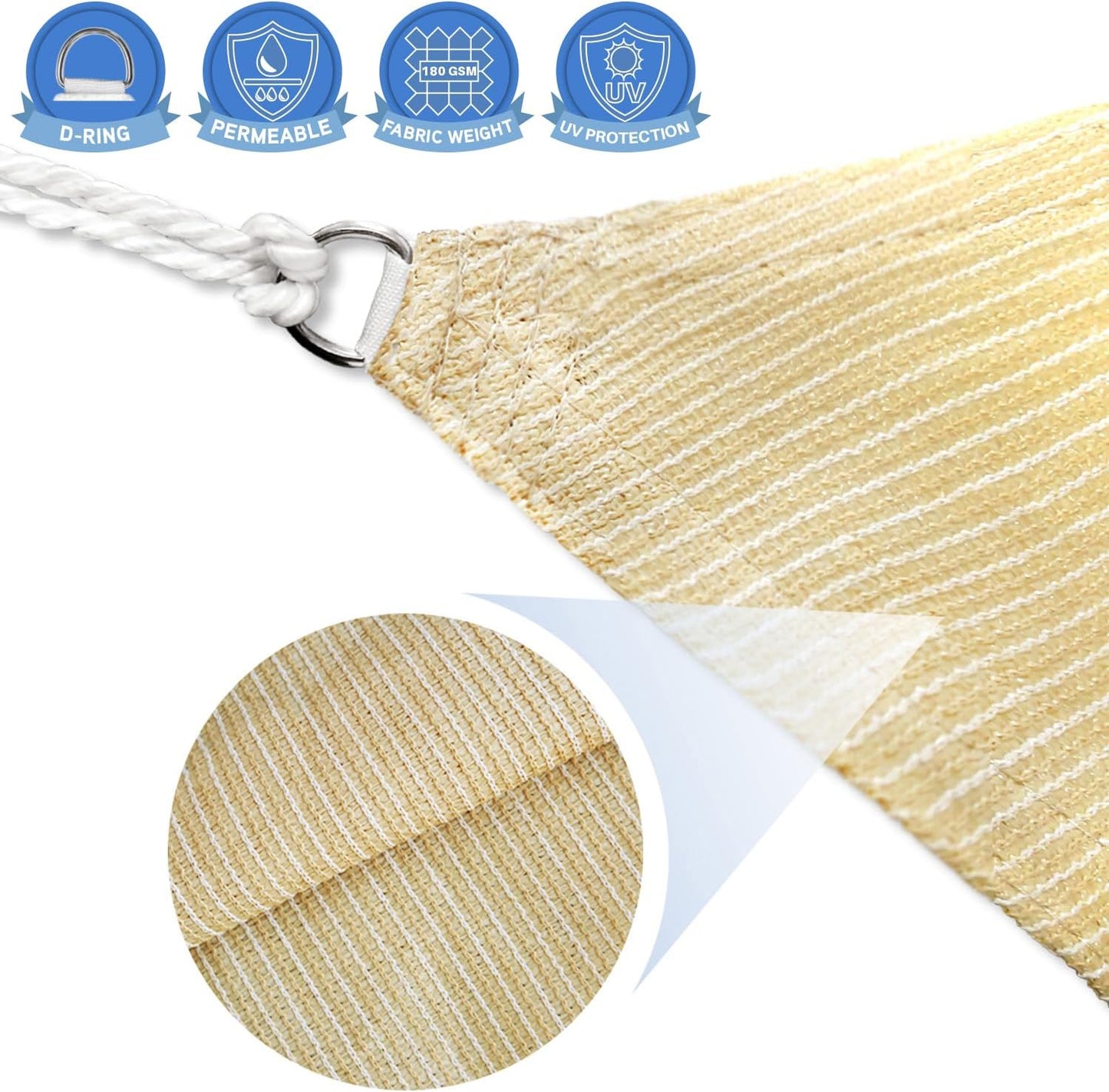 12' x 12' x 12' Sand Beige Sun Shade Sail Right Triangle Canopy Awning Shelter Fabric Screen - UV Block UV Resistant Heavy Duty Commercial Grade - Outdoor Patio