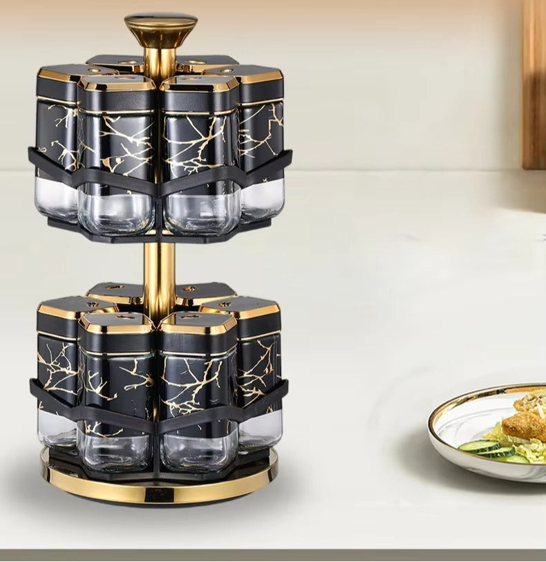 2 Layer Household Kitchen Spice Seasoning Rack Metal Rotating Storage Holder Convenient Seasoning 12 Glass Jars Organizer