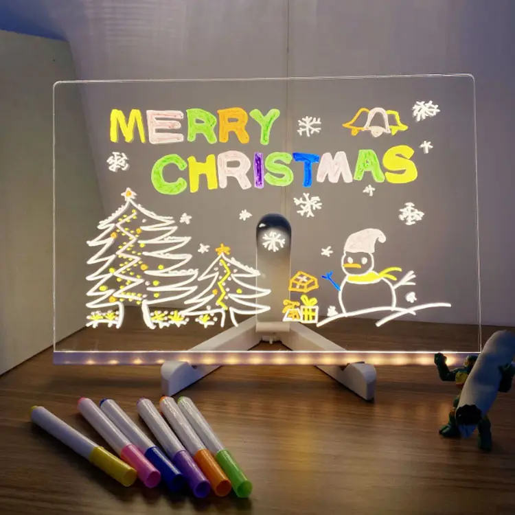 Acrylic Dry Erase Board with Light, Led Note Board with Colors Pen and Adjustable Stand, Use for Room/Store/Office/Festival/Gift