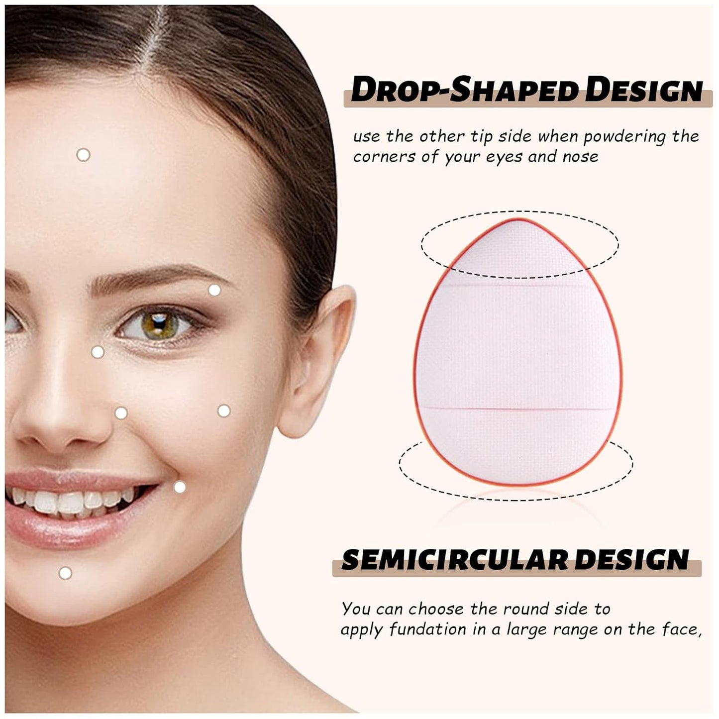 6Pcs Mini Finger Powder Puff, Mini Makeup Puff, Drop-Shaped Makeup Sponges, Soft Makeup Puff Setting Sponge Foundation Cosmetic Finger Puff for Women, Girls Makeup Setting Wet and Dry(Pink)