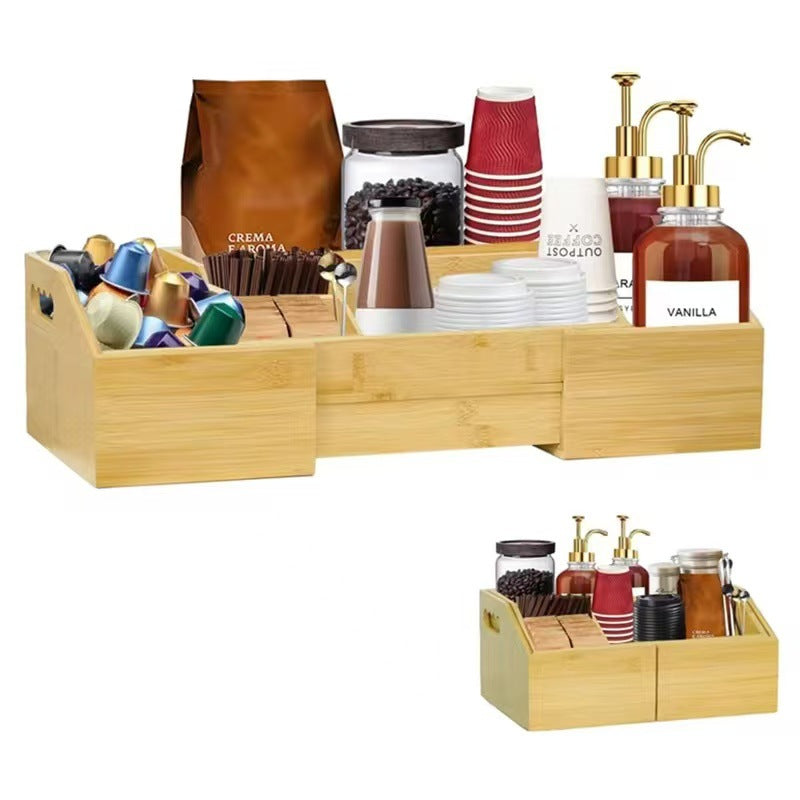 Coffee K Cup Pods Holder with Handle,Bamboo Coffee Tea Bar Accessories Storage Basket,Coffee Station Organizer for Countertop