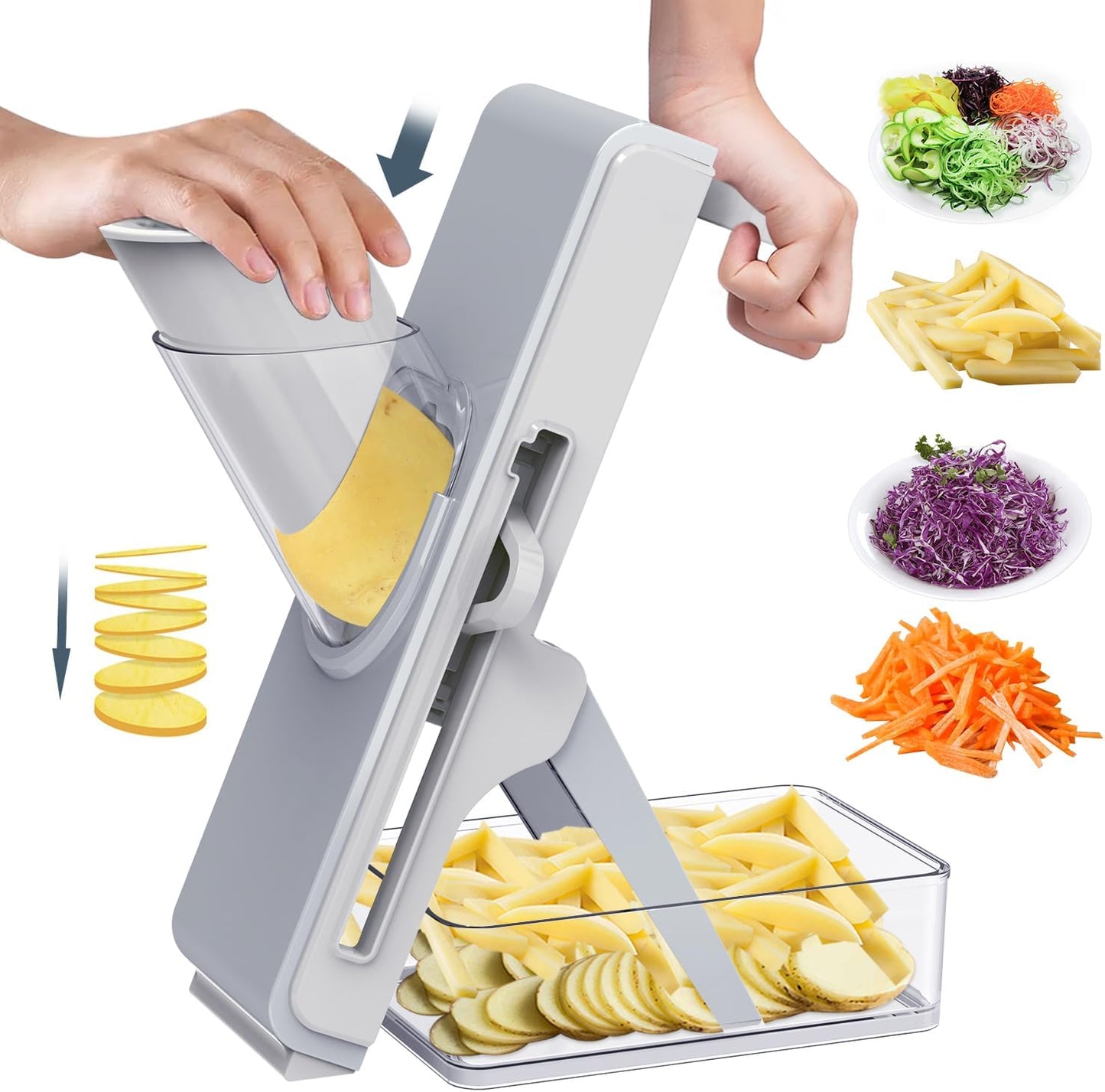Safe Adjustable Mandoline Slicer for Kitchen – Vegetable Chopper & Dicer,Safe, Easy-to-Use for Onion, Potato, Tomato vegetable chopper with container handheld mandoline slicer