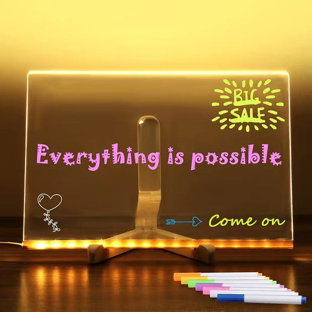 Acrylic Dry Erase Board with Light, Led Note Board with Colors Pen and Adjustable Stand, Use for Room/Store/Office/Festival/Gift