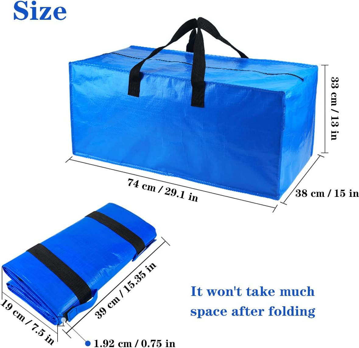 Extra Large Storage Bags, Large Moving Bags Heavy Duty, Storage Totes Zippered Moving Boxes Supplies for College, Foldable Duffle Bag for Travel