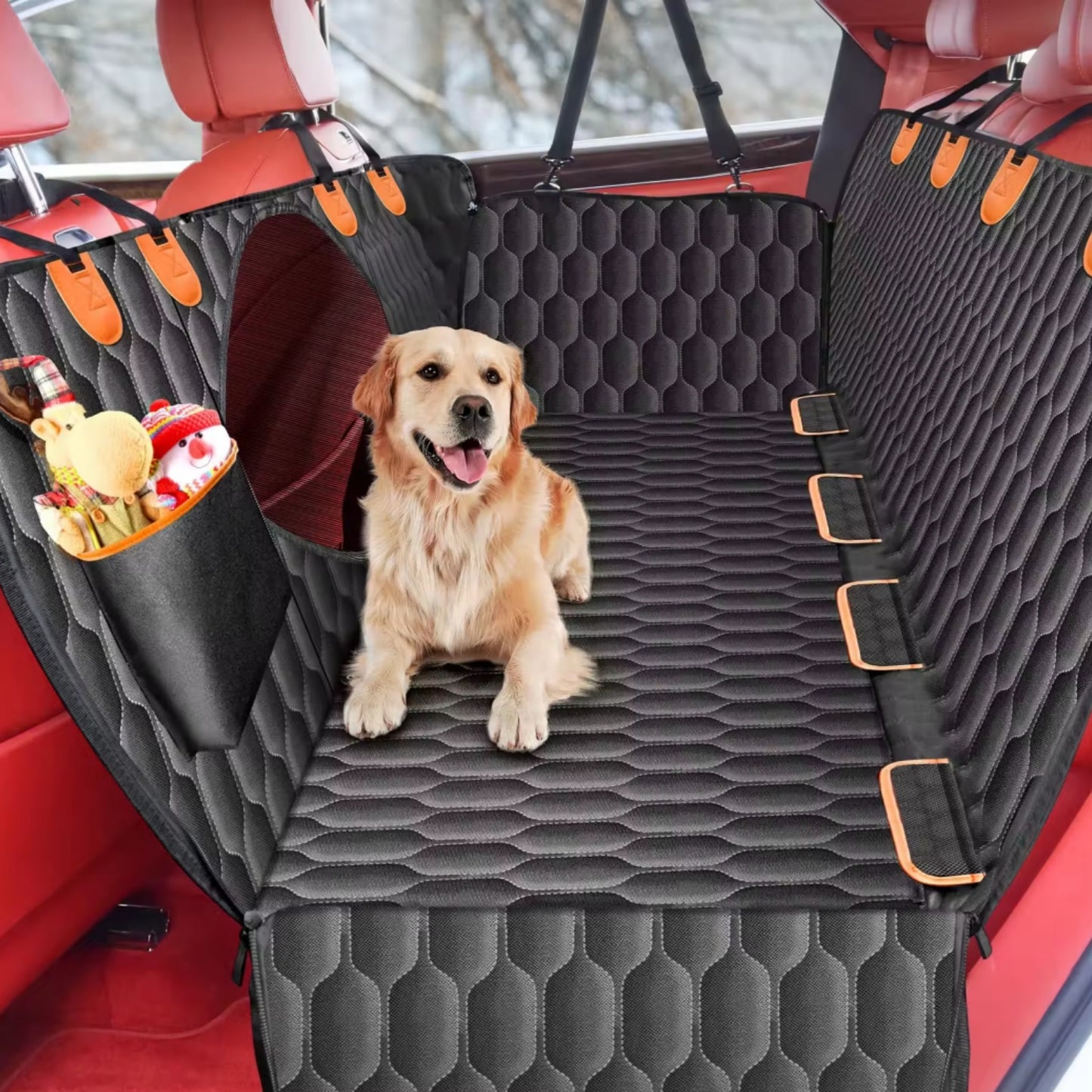 Waterproof Dog Car Back Seat Cover,Nonslip Dog Seat Cover With Mesh Window,Storage Pocket,Universal Size Fits for Car/Truck/SUV