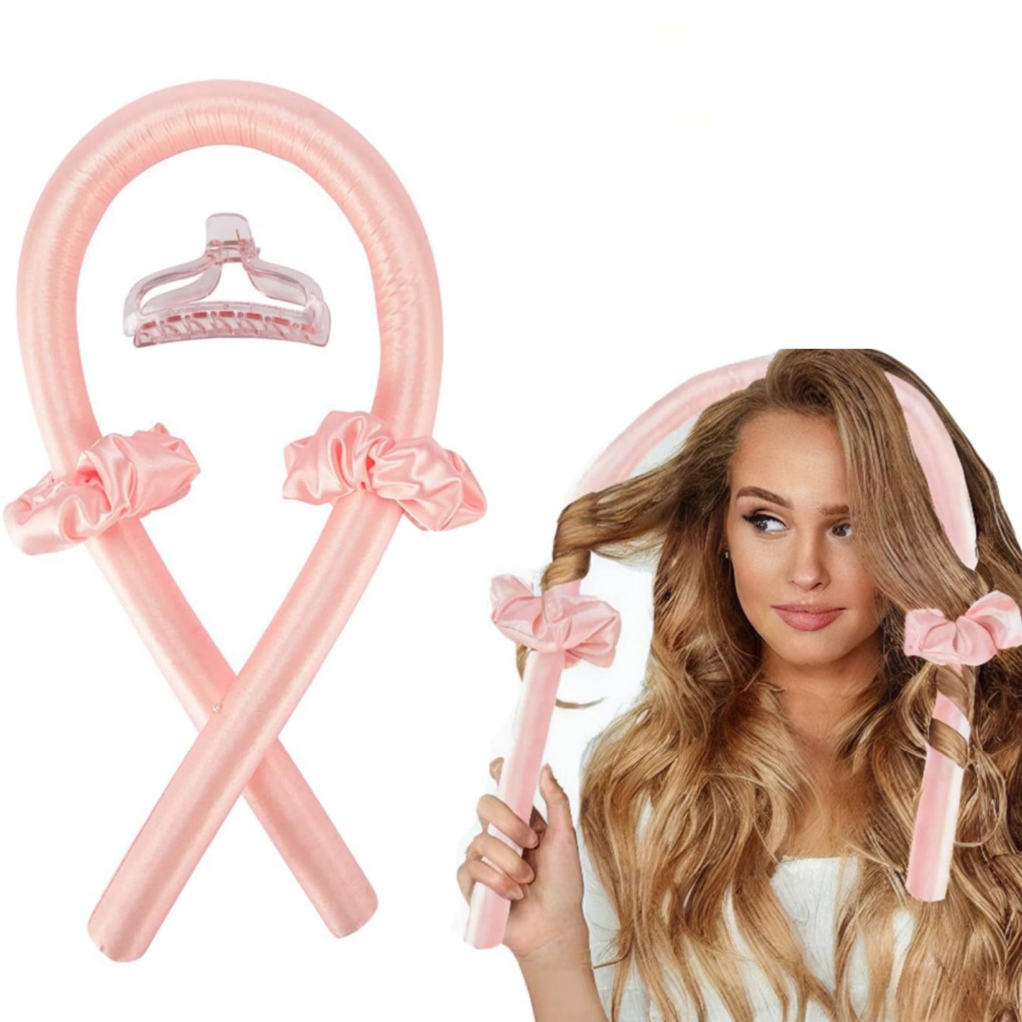 Heatless Curling Rod Headband No Heat Silk Ribbon Curling Rod Hair Roller Curls with Hair Claw Clip DIY Hair Rollers Styling Tool