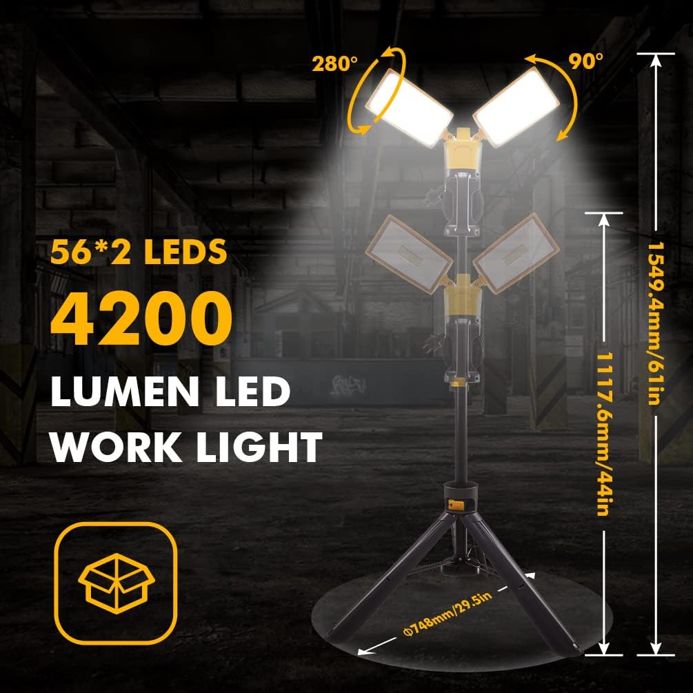 36W Dual-Head LED Work Light with Adjustable Tripod Stand - Rotating Spot Light for Construction, Job Site, Garage & Workshop