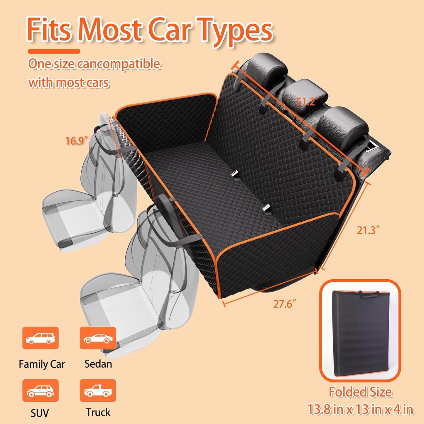 Hard Bottom Car: Back Seat Extender for Dogs, Dog Seat Cover for Back Seat with Mesh Window and Storage Pocket