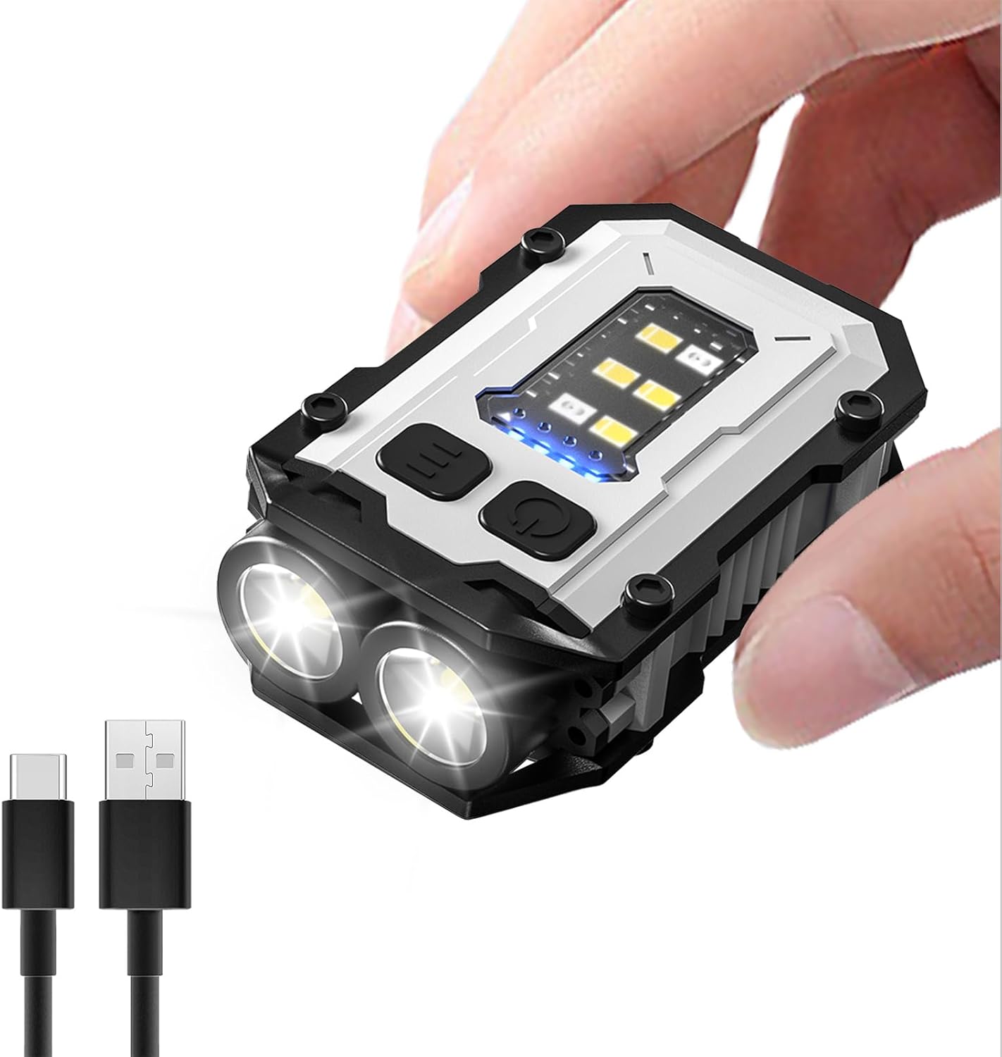 Mini Keychain Flashlight with Clip, LED Magnetic EDC Key Chain Light for Mechanics with COB Sidelight, USB C Rechargeable Small Multi-Use Waterproof Light for Work Car Repair Emergency