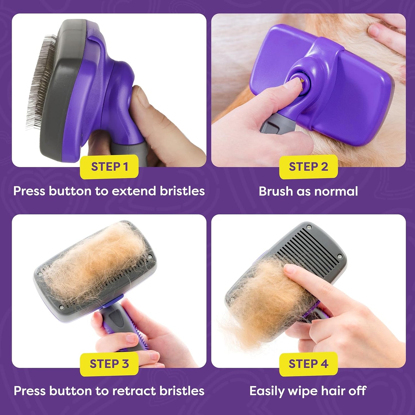 Self Cleaning Slicker Brush for Dogs and Cats - Pet Hair Brush for Shedding Long and Short Hair - Cat and Dog Grooming Tool