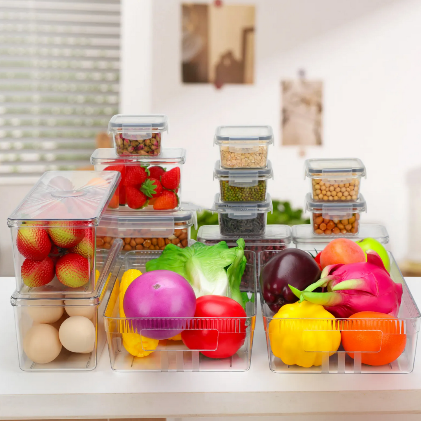Set of 22Pcs Clear Food Pan Multi Size Storage Bins Square Food Storage Containers for Fruits Vegetable Food Kitchen Restaurant Food Prep