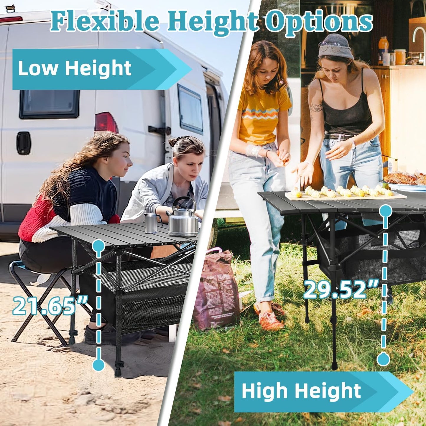 Portable Folding Camping Table - Lightweight Aluminum Outdoor Picnic Table for Beach, BBQ, Backyard