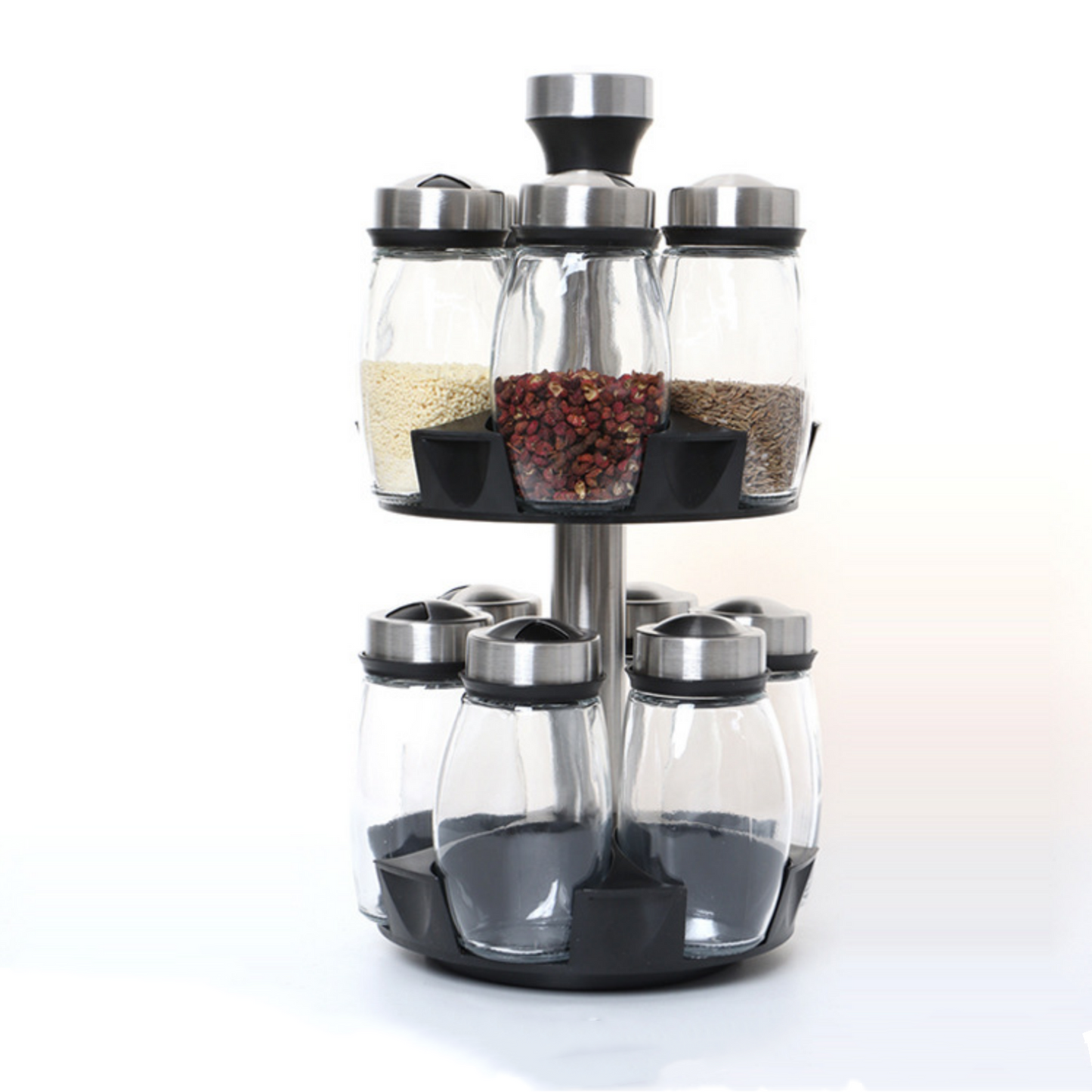 12-Jar Rotating Spice Rack – 360° Spinning Organizer for Kitchen Countertop, Cabinet, Pantry – Condiment Storage Shelf for BBQ, Camping, Family Dinners – Great Holiday Gift (Spices Not Included)