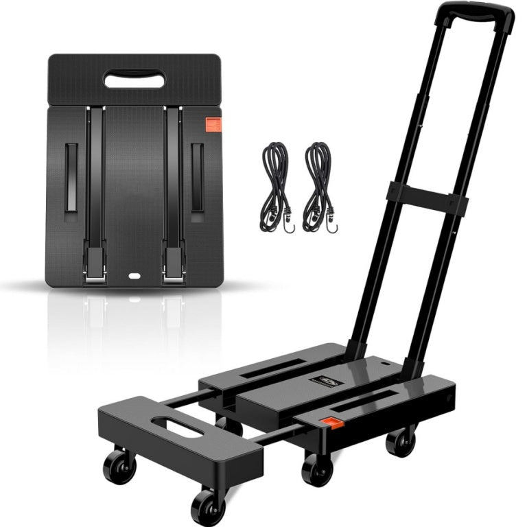 Folding Hand Truck Portable Dolly Cart with Wheels and 2 Elastic Straps Portable Luggage Cart for Moving, Travel, Shopping, Office & Home Use