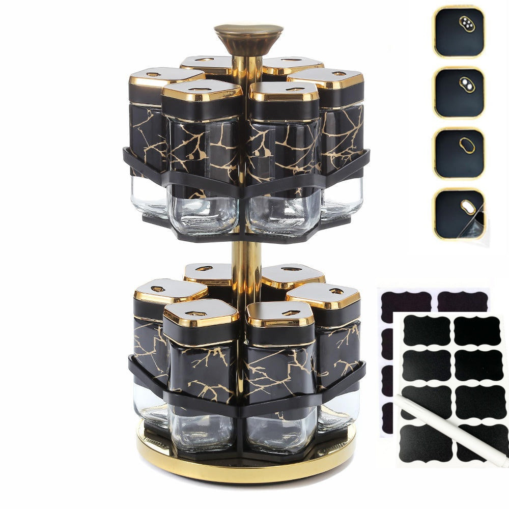 2 Layer Household Kitchen Spice Seasoning Rack Metal Rotating Storage Holder Convenient Seasoning 12 Glass Jars Organizer
