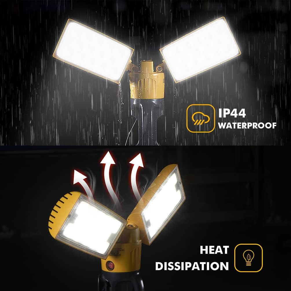 36W Dual-Head LED Work Light with Adjustable Tripod Stand - Rotating Spot Light for Construction, Job Site, Garage & Workshop