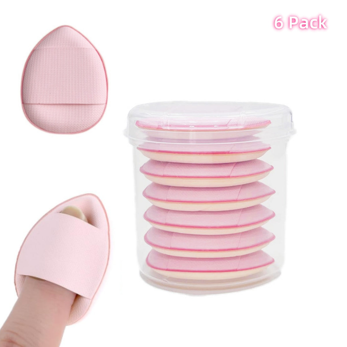 6Pcs Mini Finger Powder Puff, Mini Makeup Puff, Drop-Shaped Makeup Sponges, Soft Makeup Puff Setting Sponge Foundation Cosmetic Finger Puff for Women, Girls Makeup Setting Wet and Dry(Pink)