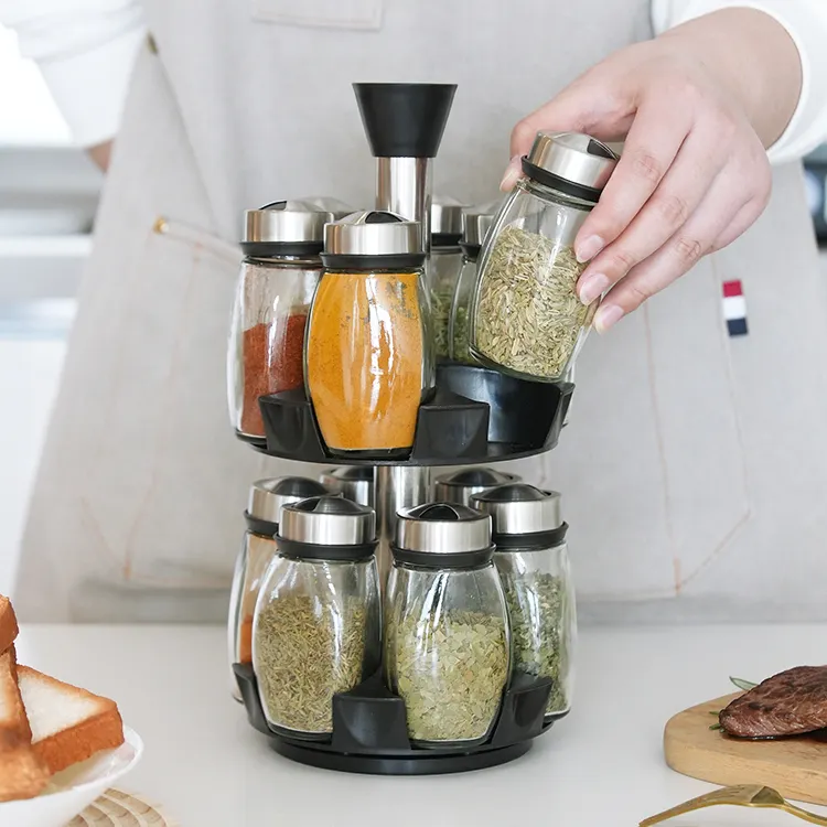 12-Jar Rotating Spice Rack – 360° Spinning Organizer for Kitchen Countertop, Cabinet, Pantry – Condiment Storage Shelf for BBQ, Camping, Family Dinners – Great Holiday Gift (Spices Not Included)