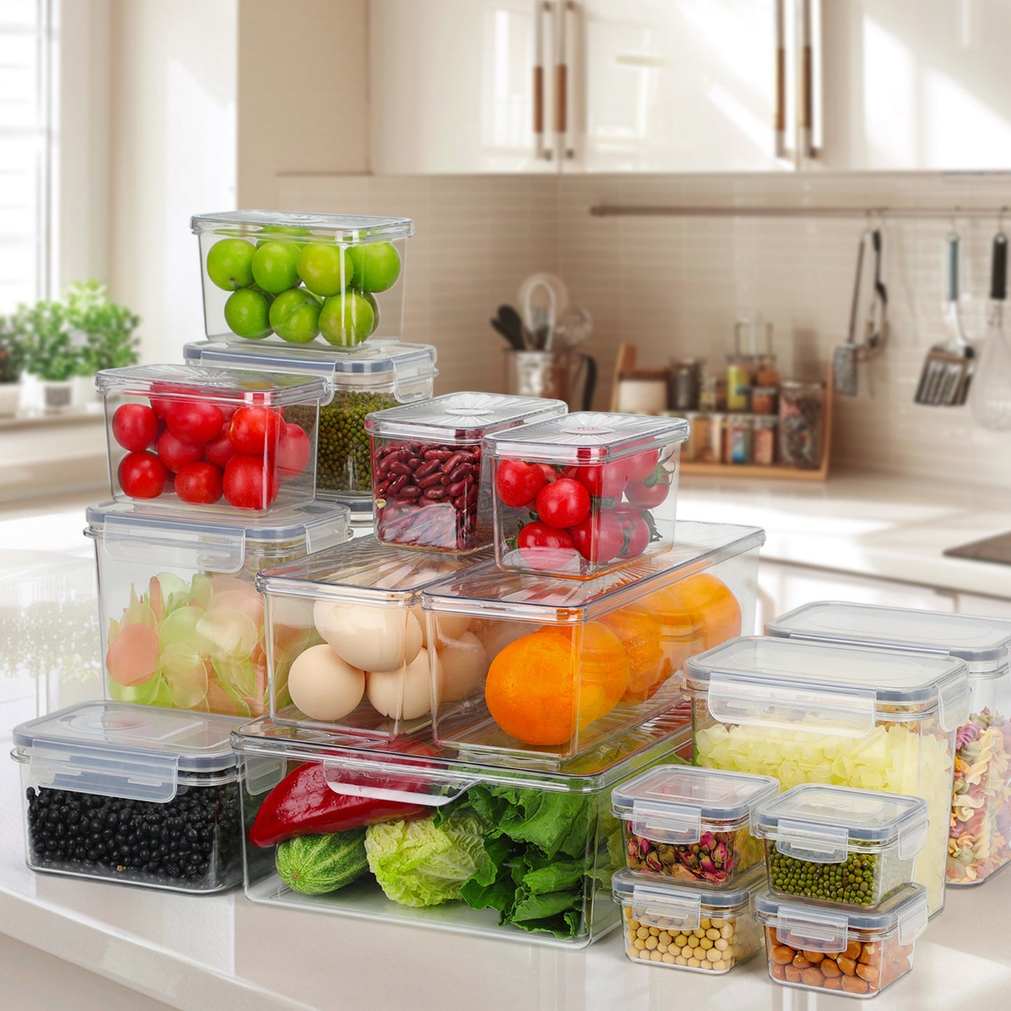 Set of 22Pcs Clear Food Pan Multi Size Storage Bins Square Food Storage Containers for Fruits Vegetable Food Kitchen Restaurant Food Prep