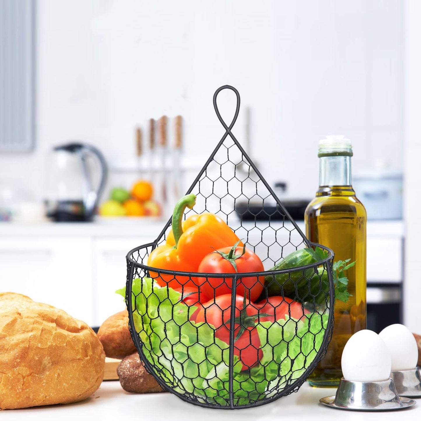 3 Pack Metal Fruit And Vegetable Storage Hanging Basket Wall Mounted, For Kitchen Black Wire Baskets for Flowers, Fruits and Veggies
