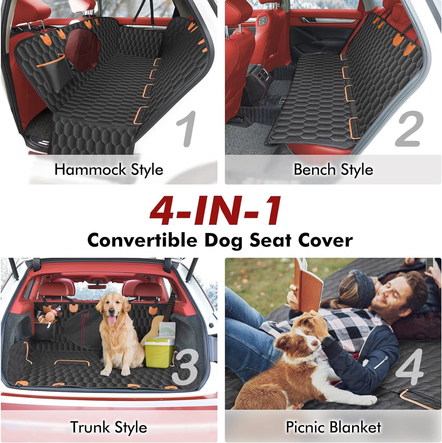 Waterproof Dog Car Back Seat Cover,Nonslip Dog Seat Cover With Mesh Window,Storage Pocket,Universal Size Fits for Car/Truck/SUV