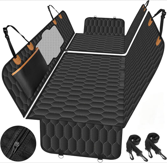 Waterproof Dog Car Seat Cover, Scratchproof, Nonslip Back Seat Hammock with Mesh Window & Storage Pocket Fits Cars, SUVs, Trucks