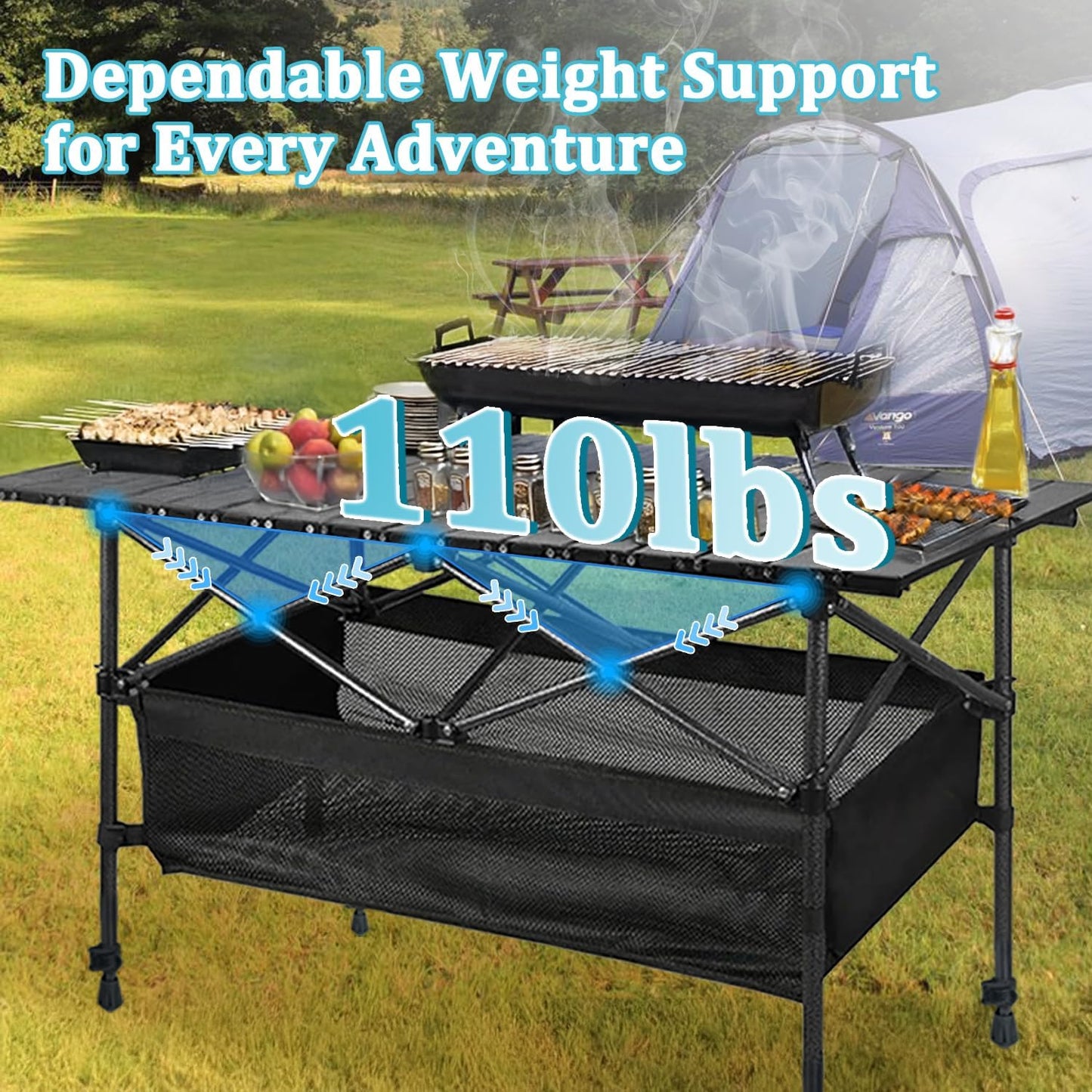 Portable Folding Camping Table - Lightweight Aluminum Outdoor Picnic Table for Beach, BBQ, Backyard