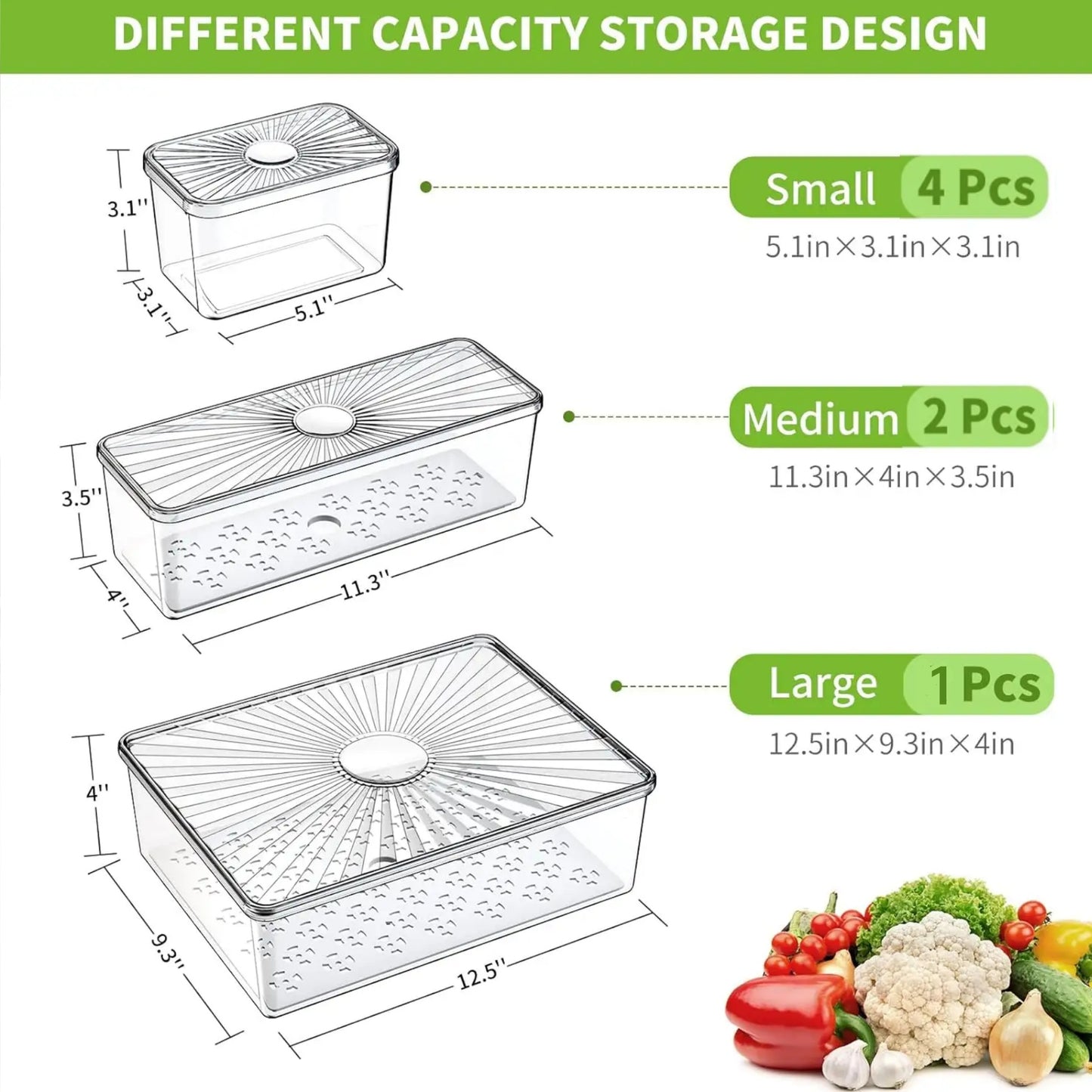 Set of 22Pcs Clear Food Pan Multi Size Storage Bins Square Food Storage Containers for Fruits Vegetable Food Kitchen Restaurant Food Prep