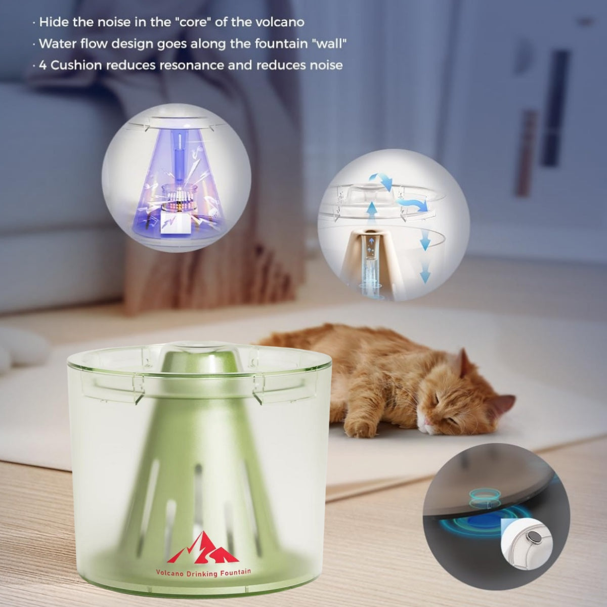 84oz/2.5L Cat Water Fountain with Fully Detachable Design  Pet Water Dispenser with Volcano Rock, Ultra-Quiet Pump