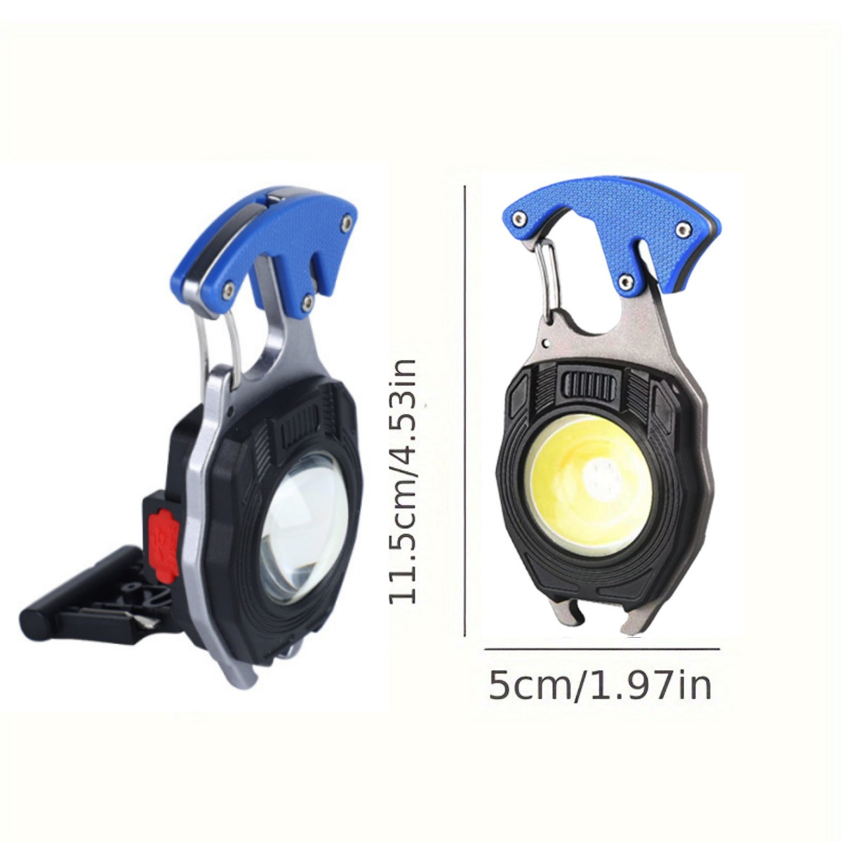 USB Rechargeable COB Keychain Work Light - Portable Flashlight with Folding Bracket, Bottle Opener & Magnet Base | Emergency, Camping