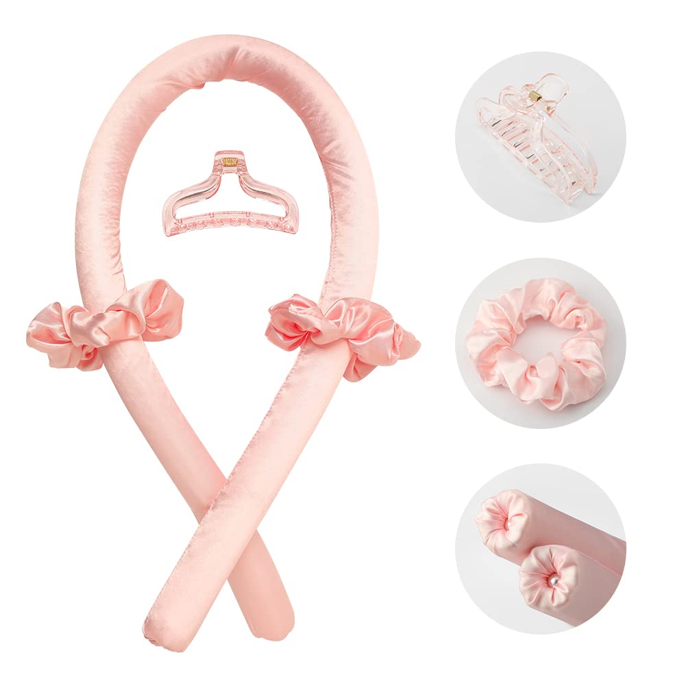 Heatless Curling Rod Headband No Heat Silk Ribbon Curling Rod Hair Roller Curls with Hair Claw Clip DIY Hair Rollers Styling Tool
