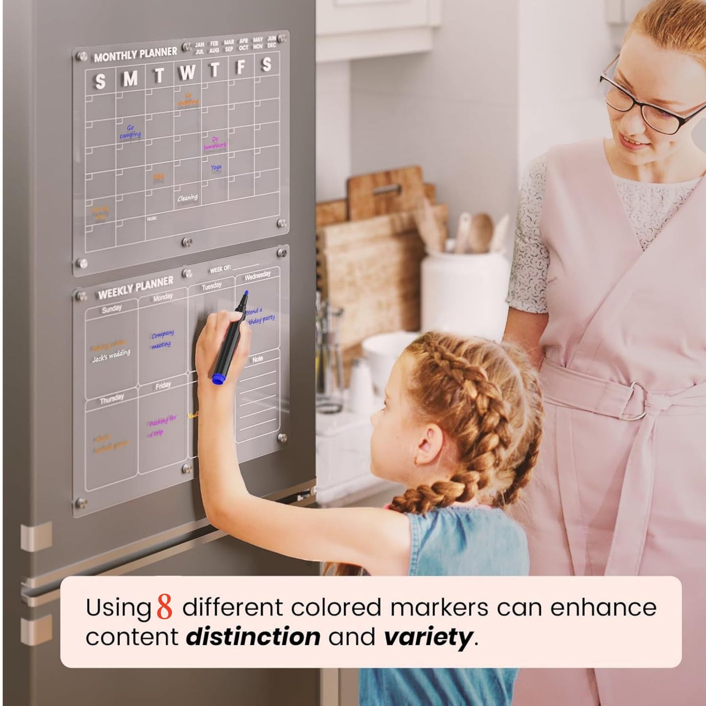 Acrylic Magnetic Calendar for Fridge 2 Pack, Dry Erase Calendar Weekly Planner/Monthly Calendar for Refrigerator