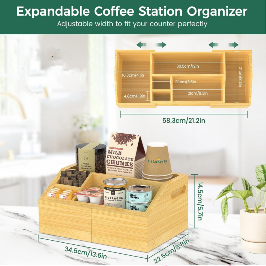 Coffee K Cup Pods Holder with Handle,Bamboo Coffee Tea Bar Accessories Storage Basket,Coffee Station Organizer for Countertop